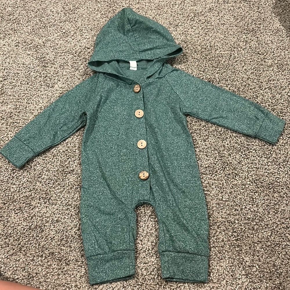 Green wooden button up onesie